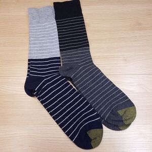 GOLD TOE Mens Crew Dress Socks Grey Black Stripe 2-Pack Reinforced Toe